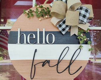 Hello Fall Door Hanger: Rustic Farmhouse Round Sign