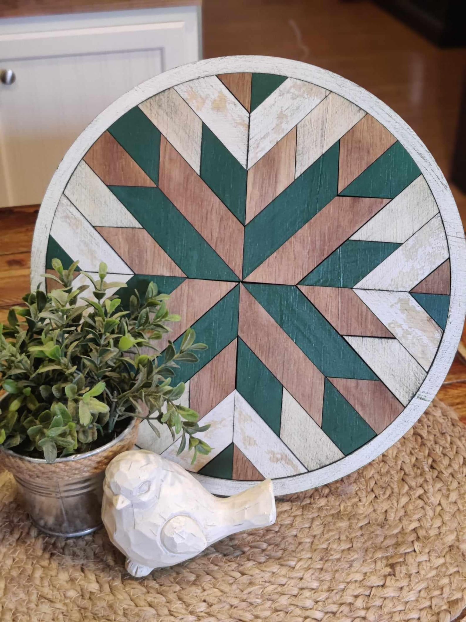 Rustic Round Deco Rustic Wood Quilt Pattern Round Decor Handcrafted Wood Art With ...