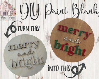 DIY Merry and Bright Door Hanger Kit: Unfinished Wood Christmas Decor Paint Party Sign