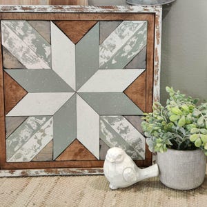 Chippy Green Wood Quilt Square | Farmhouse Sage Wall Decor | Handmade Painted Barn Quilt Sign | Rustic Cottage Wall Art