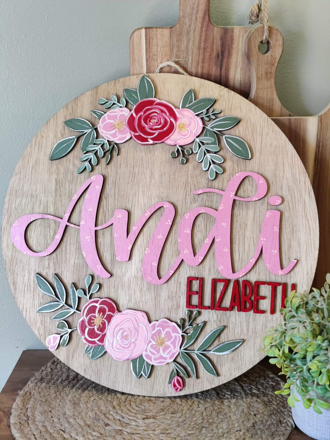 Baby Name Rounds Personalized Baby Name Round Sign | Floral Nursery Wall Decor | Custom ...