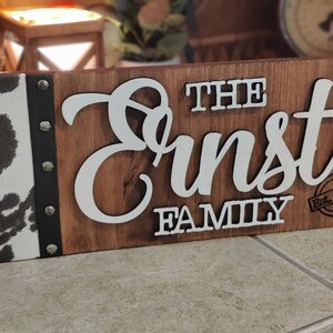 Cow Print Custom Personalized Shelf Sign | Branded Mantle Sitting Decoration | Housewarming Gift | Rustic | Western | Wedding Gift Name Sign Bild 2