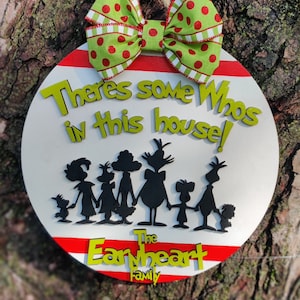 Theres Some Whos In This House Custom Name Doorhanger | Christmas Sign | Housewarming Holiday | Grinch Decoration | 3D | Whimsical | Gift