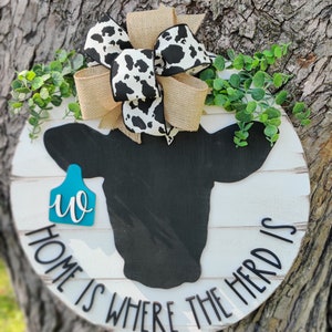 Cow Head Home is Where the Herd is | Personalized Door Sign | Front ...