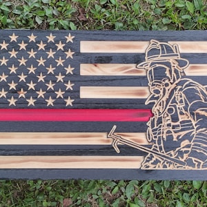 Engraved Firefighter Flag | Volunteer | Patriotic Sign | Custom Wood | Personalized | Retirement | Christmas Gift | Father&#39;s Day | Handmade