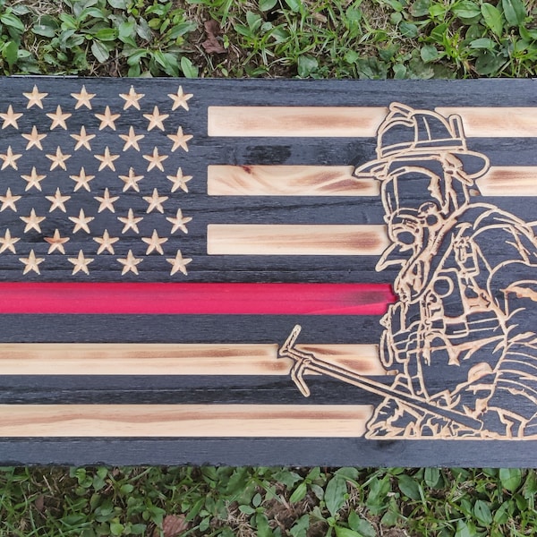 Engraved Firefighter Flag | Volunteer | Patriotic Sign | Custom Wood | Personalized | Retirement | Christmas Gift | Father's Day | Handmade