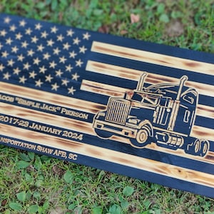 Engraved Semi Truck Flag | Engraved Flags | Christmas Gift Dad | Custom Wood Flag | Personalized Flag | Truck Driver Flag | Retirement Gift