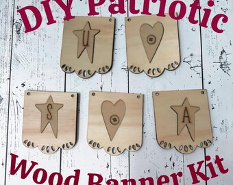 DIY Patriotic Banner Kit – Rustic Farmhouse Garland – 4th of July Decor – USA Banner Craft Kit