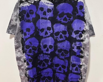 Handprinted Skull Tie Dye T-Shirt | Edgy Screenprint Graphic Tee