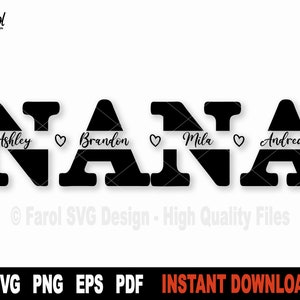 Nana SVG, Abuela SVG, Marco de nombre dividido Svg, Archivo SVG del Día de la Madre para Cricut, Silueta, Vector Abuela Svg Archivo de corte- Descarga digital