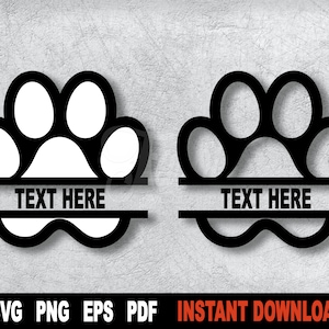 Hond poot print SVG-bestand voor Cricut, Silhouet, Split Monogram Svg, Hond Poot svg Cut File, Animal Clipart Png - Instant Digital Download