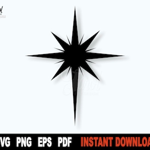ベツレヘムの星 SVG ブラック クリップアート、クリカット用北極星 SVG ファイル、シルエット、クリスマス スター SVG、ベクター クリップアート PNG - デジタル ダウンロード