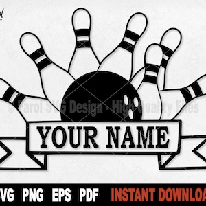Bowling Pin Svg Cut File, Black Bowling Split Monogram Svg File For Cricut, Silhouette, Sport Clipart, Name Frame Svg, Png- Digital Download