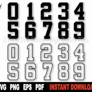 Sport Numbers SVG Bundle,  Sport Jersey SVG File For Cricut, Silhouette, Svg Cut File, Vector Clipart, Shirt Print- Instant Digital Download