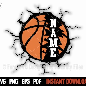 Basket-ball SVG, Svg cadre nom split, fichier Svg de basket-ball pour Cricut, Silhouette, vecteur Sport Svg Clipart, Png Art Design - téléchargement numérique