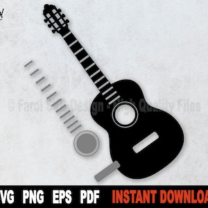 Gitaar SVG, Akoestische Gitaar SVG Bestand voor Cricut, Silhouet, Muziekinstrument Clipart Svg Cut File, Zwarte Vorm-Instant Digitale Download
