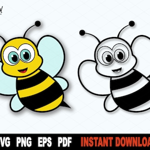 Bee SVG, Bee Clipart, Bee SVG-bestand voor Cricut, silhouet, Bee gesneden bestand, overzicht, sublimatie Png-Instant Digitale Download