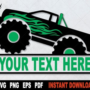 Monster Truck SVG Archivo de corte, archivo SVG de marco de nombre dividido para Cricut, silueta, imágenes prediseñadas de coche, sublimación PNG- Descarga digital instantánea