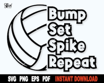 Volleyball SVG: Bump Set Spike Repeat Outline (Digital Download)