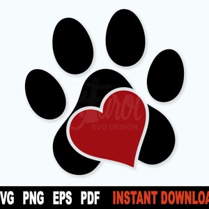 Dog Paw SVG With Red Heart svg Cut File, Paw svg, PNG File For Sublimation, SVG File For Cricut - Instant Digital Download