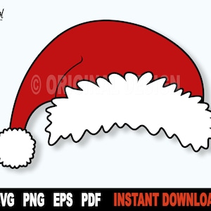 Chapéu de Papai Noel SVG, arquivos SVG de Natal para Cricut, Silhueta, arquivo de corte Vector Svg e PNG para sublimação - download digital instantâneo