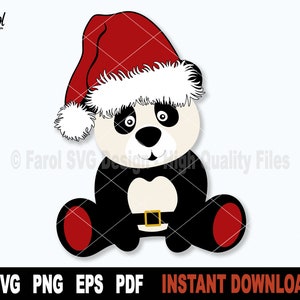 Panda Santa Claus Svg, Panda Hat Santa Svg Archivo para Cricut, Silueta, Navidad Svg Vector Clipart, Png Art Design- Descarga digital