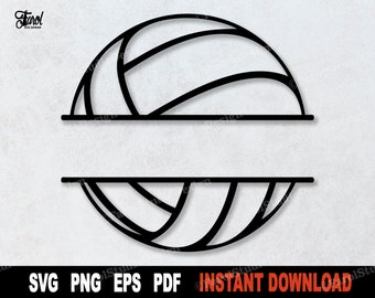 Volleyball Split Monogram SVG: Outline Sport Clipart (Digital Download)