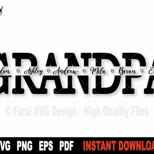 Abuelo Svg, Marco de nombre dividido Svg, Archivo SVG del Día del Padre para Cricut, Silueta, Vector Abuelo Svg Archivo de corte- Descarga digital instantánea