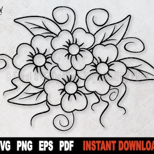 Decoración floral flores svg archivo svg para Cricut, silueta naturaleza svg archivo de corte vector clipart flores de primavera- Descarga digital instantánea