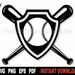 Tacos de beisebol Svg, Cross Bats SVG com arquivo Svg de escudo para Cricut, silhueta, sublimação de camiseta PNG, clipart de esporte - download digital