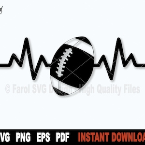 Heartbeat Football SVG: Sport Clipart, Shirt Design (Digital Download)