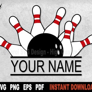 Bowling Pin Svg Cut File, Black Bowling Split Monogram Svg File For Cricut, Silhouette, Sport Clipart, Name Frame Svg, Png- Digital Download