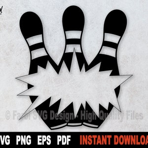 Bowling Pin Svg Cut File, Black Bowling Split Monogram Svg File For Cricut, Sport Clipart, Name Frame Svg, Png - Instant Digital Download