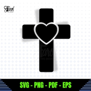Croix SVG | Croix avec Cœur SVG | Fichier de Découpe Chrétien pour Cricut & Silhouette