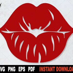 Lips svg, Kiss Svg, Valentine&#39; s Day Svg File For Cricut, Silhouette, Kiss Svg Cut File, Vector Clipart Design Png- Instant Digital Download