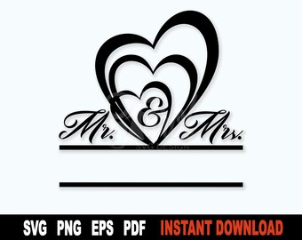 Mr and Mrs Split Monogram SVG: Wedding & Engagement Design (Digital Download)