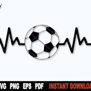 Fußball-Svg, Herzschlag Fußball-Svg, Fußball-Svg-Datei für Cricut, Silhouette, Sport-Svg-Vektor-Clipart, Png-Art-Design-digitaler Download