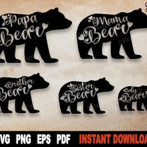 Bär svg geschnitten Datei, Bär Familie für Cricut, Silhouette, Tier Clipart, Vektor, Sublimation Png - sofortiger digitaler Download