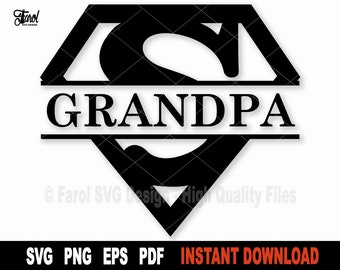 Grandpa Superhero SVG: Split Name Frame, Father's Day Cricut File (Digital Download)