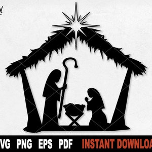 Belén de Navidad Svg, Archivo de Natividad Svg para Cricut, Silueta, Imágenes Vectoriales Navideñas, Niño Jesús, María, José, Estrella del Norte