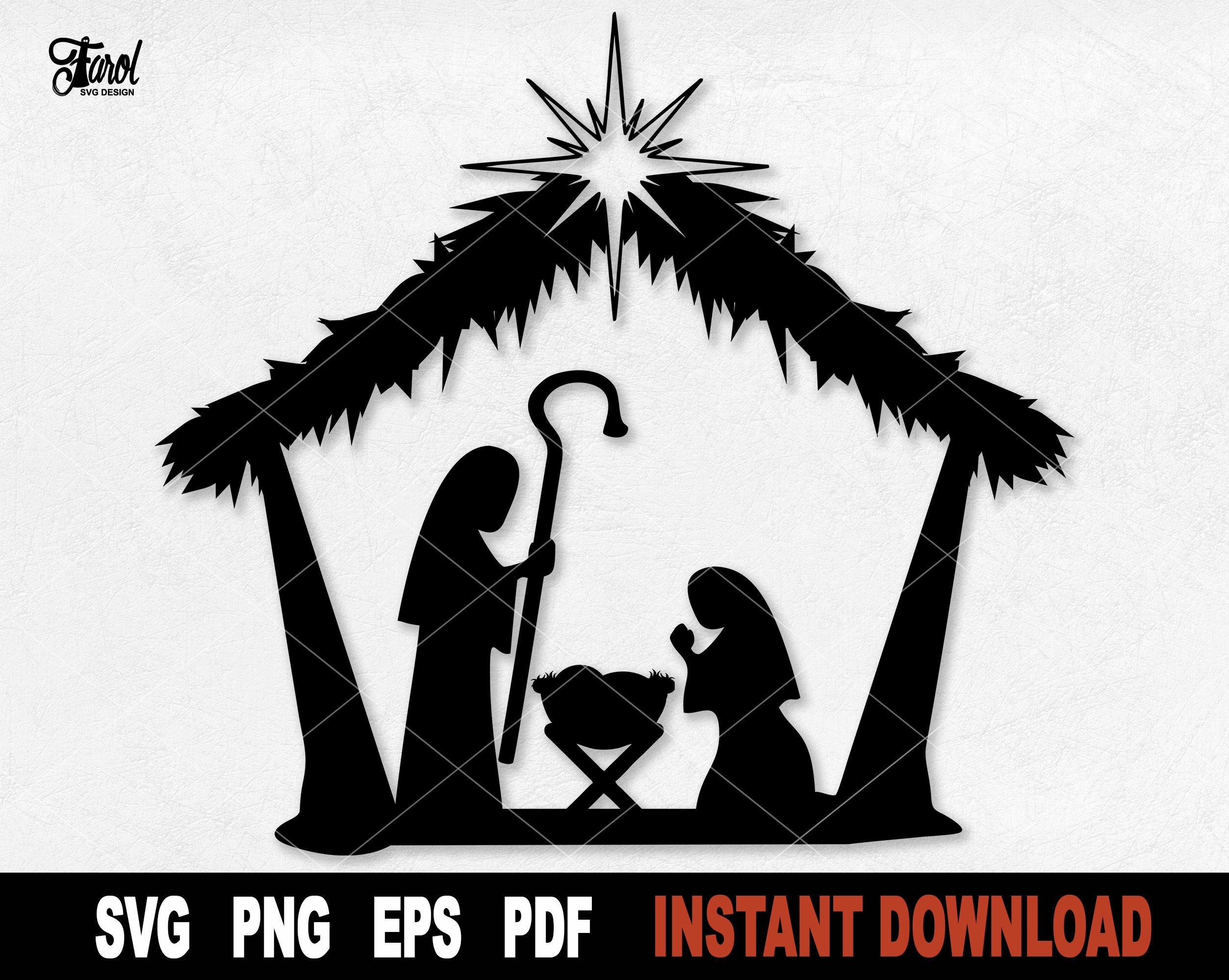 Simple Nativity Scene Clipart Black