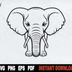 Olifant SVG, olifant Png, Svg-bestand voor Cricut, silhouet, olifant kleurplaat, Clipart gesneden bestand-Instant Digitale Download