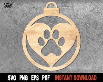 File SVG (download digitale) dell'ornamento natalizio a forma di cuore a forma di zampa di cane