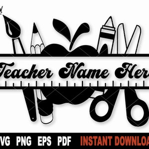 Teacher Svg, Teacher Split Monogram Svg File For Cricut, Silhouette, Back to School Svg, School Supplies Vector Clipart- Digital Download