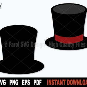 Haut de forme Svg, fichier Svg de chapeau de bonhomme de neige pour Cricut, Silhouette, Svg de chapeau de magicien, fichier Svg de Noël, Clipart vectoriel, Png Art Design