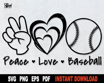 Peace Love Baseballball SVG Cut Files, Baseball Svg File For Cricut, Sport Clipart SVg, PNG Silhouette Clipart - Instant Digital Download