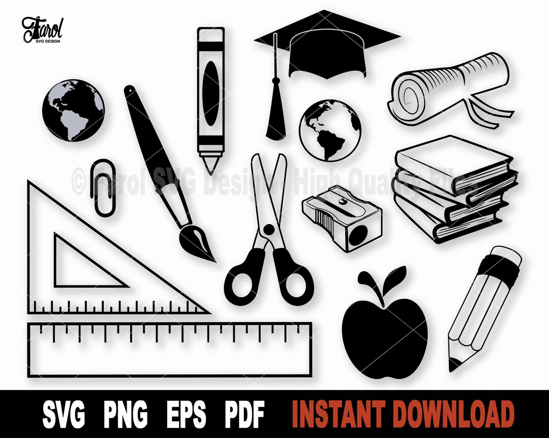 School Svg Bundle, Teacher Svg, Crayon Svg File for Cricut, Silhouette ...
