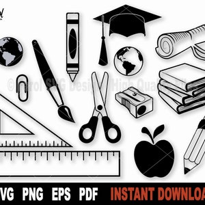 School Svg Bundle, Teacher Svg, Crayon Svg File For Cricut, Silhouette, School Supplies Svg, Vector Clipart- Instant Digital Download