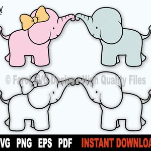 Elephants Svg, Couple Of Elephants Svg File For Cricut, Silhouette, Animal Vector Clipart, Png Art Design, Love Svg-  Instant Download