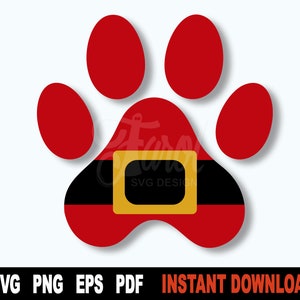 Kerst hond Svg, Santa Belt Svg bestand voor Cricut, Silhouet, Svg Cut Bestand, Santa Paw Print Svg, Png Art Design- Instant Digitale Download